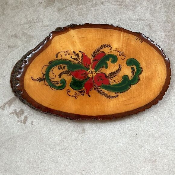Rustic Shellac Wood Slice Holiday Large Coaster Handmade!
